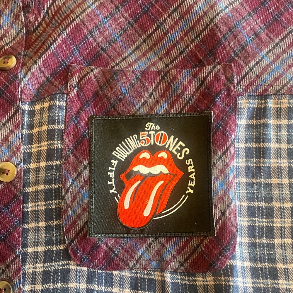 Rewind Upcycled Plaid Rolling Stones shirt - Picture 3 of 6